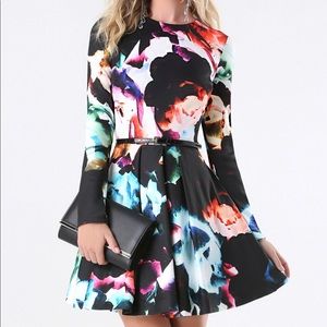 Bebe Watercolor Print Fit & Flare Dress